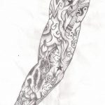 черно белый эскиз тату рукав на руку 11.03.2019 №030 - tattoo sketch - tatufoto.com