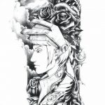 черно белый эскиз тату рукав на руку 11.03.2019 №055 - tattoo sketch - tatufoto.com