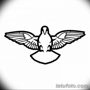 Черно-белый эскиз тату голубя с расправленными крыльями, выполненный в минималистичном стиле. Символизирует мир, надежду и свободу.