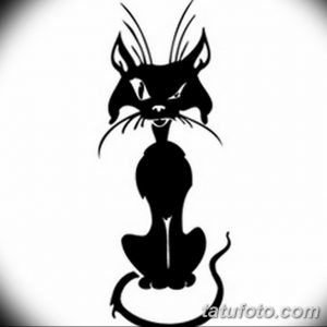 Фотография эскиза татуировки черной кошки в минималистичном стиле. Четкие линии и силуэт создают элегантный и загадочный образ.