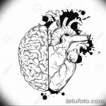 Hand drawn line art human brain and heart halfs. Grunge sketch tattoo design isolated on white background vector illustration.