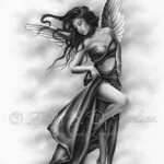 эскизы тату девушек ангелов 08.03.2019 №029 - tattoo sketches - tatufoto.com