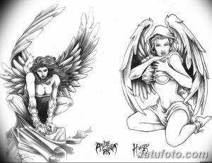 эскизы тату девушек ангелов 08.03.2019 №031 - tattoo sketches - tatufoto.com