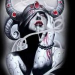 эскизы тату девушка демон 08.03.2019 №018 - tattoo sketches - tatufoto.com