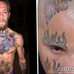 Фотография неудачной татуировки с изображением Коннора Макгрегора и сравнение с оригинальной фотографией бойца.