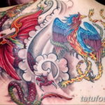 Фото тату дракон и феникс 18.07.2019 №002 - dragon and phoenix tattoo - tatufoto.com