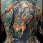 Фото тату лошади на спине 24.07.2019 №002 - horse tattoo on the back - tatufoto.com