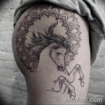 Фото тату лошадь на бедре 24.07.2019 №001 - horse tattoo on thigh - tatufoto.com