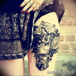 Фото тату лошадь на бедре 24.07.2019 №010 - horse tattoo on thigh - tatufoto.com