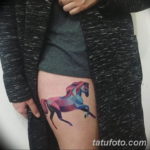 Фото тату лошадь на бедре 24.07.2019 №023 - horse tattoo on thigh - tatufoto.com