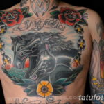 Фото тату лошадь на груди 24.07.2019 №021 - horse tattoo on chest - tatufoto.com