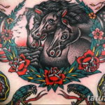 Фото тату лошадь на груди 24.07.2019 №034 - horse tattoo on chest - tatufoto.com