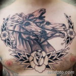 Фото тату лошадь на груди 24.07.2019 №038 - horse tattoo on chest - tatufoto.com