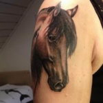 Фото тату лошадь на плече 24.07.2019 №009 - horse tattoo on shoulder - tatufoto.com