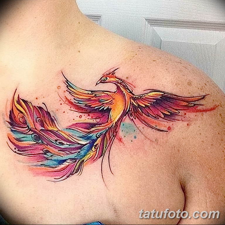 Фото тату феникс акварель 18.07.2019 №002 - tattoo phoenix watercolor - tatufoto.com