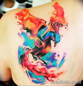 Фото тату феникс акварель 18.07.2019 №007 - tattoo phoenix watercolor - tatufoto.com