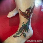 Фото тату феникс на ноге 18.07.2019 №008 - tattoo phoenix on foot - tatufoto.com