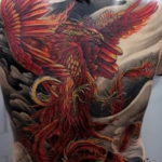 Фото тату феникс на спине 18.07.2019 №016 - phoenix tattoo on the back - tatufoto.com
