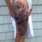 Фото тату феникса на бедре 18.07.2019 №003 - phoenix tattoo on the thigh - tatufoto.com