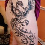 Фото тату феникса на бедре 18.07.2019 №004 - phoenix tattoo on the thigh - tatufoto.com