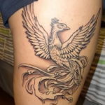 Фото тату феникса на бедре 18.07.2019 №006 - phoenix tattoo on the thigh - tatufoto.com