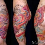Фото тату феникса на бедре 18.07.2019 №010 - phoenix tattoo on the thigh - tatufoto.com