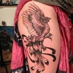 Фото тату феникса на бедре 18.07.2019 №014 - phoenix tattoo on the thigh - tatufoto.com