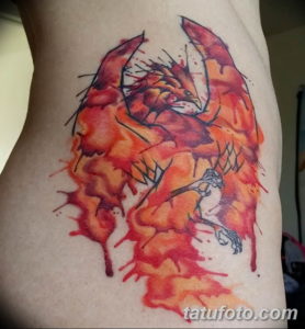 Фото тату феникса на бедре 18.07.2019 №016 - phoenix tattoo on the thigh - tatufoto.com