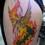 Фото тату феникса на бедре 18.07.2019 №018 - phoenix tattoo on the thigh - tatufoto.com