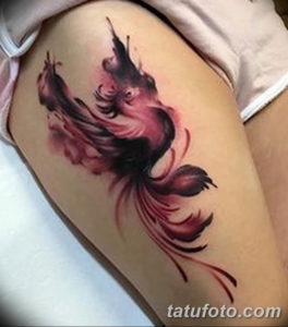 Фото тату феникса на бедре 18.07.2019 №021 - phoenix tattoo on the thigh - tatufoto.com
