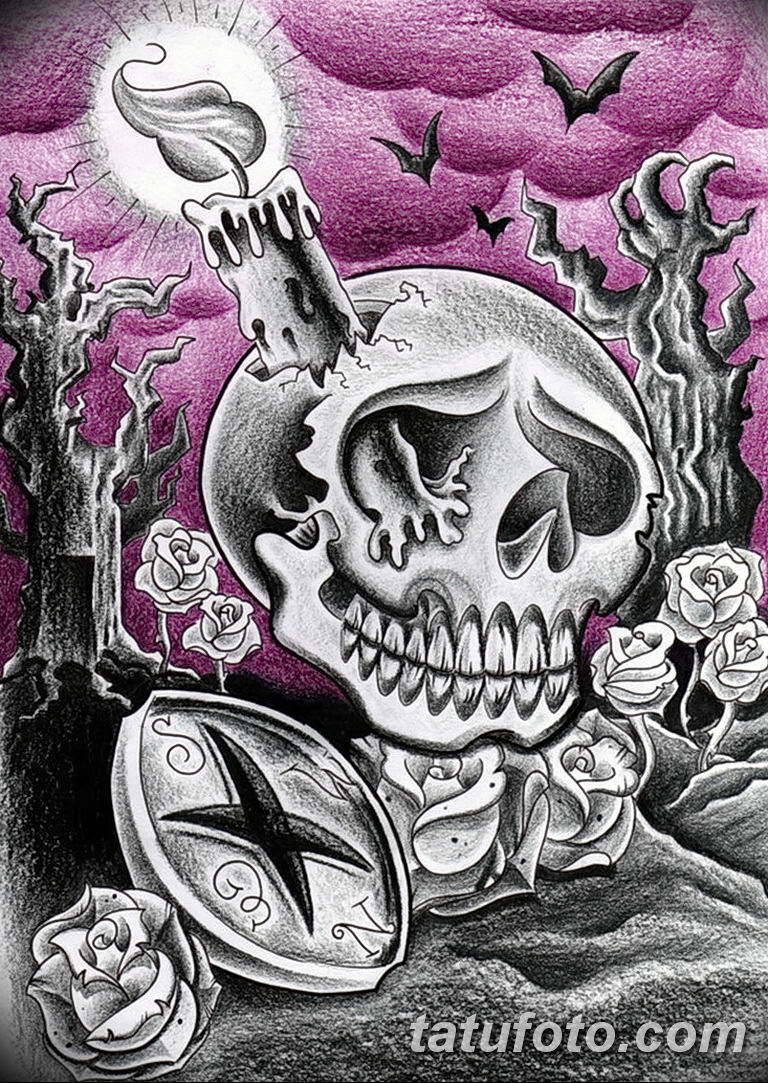 эскиз тату свеча и череп 12.08.2019 № 035 - sketch tattoo candle and skull...