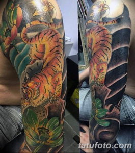 Фото красивые тату тигр 12.08.2019 №064 - beautiful tiger tattoos - tatufoto.com