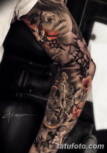 Фото красивый рукав тату 12.08.2019 №007 - beautiful sleeve tattoo - tatufoto.com