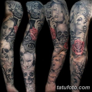 Фото красивый рукав тату 12.08.2019 №031 - beautiful sleeve tattoo - tatufoto.com