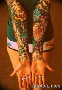 Фото красивый рукав тату 12.08.2019 №116 - beautiful sleeve tattoo - tatufoto.com