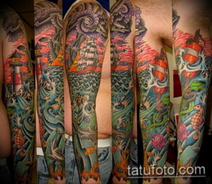 Фото пример тату океан на руке 13.08.2019 №004 - ocean tattoo on hand - tatufoto.com