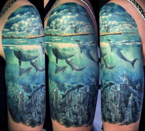Фото пример тату океан на руке 13.08.2019 №011 - ocean tattoo on hand - tatufoto.com