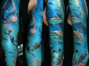 Фото пример тату океан на руке 13.08.2019 №016 - ocean tattoo on hand - tatufoto.com