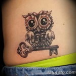 Фото тату сова с ключом 21.08.2019 №005 - owl tattoo with key - tatufoto.com