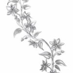 Фото тату эскиза с изображением тонкой ветки с мелкими цветами и листьями. Идеально для женственной и минималистичной татуировки.
