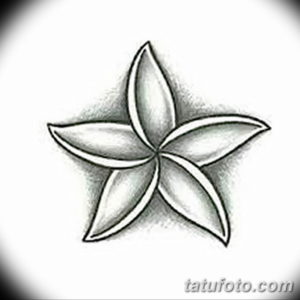 Черно-белый эскиз татуировки с изображением цветка плюмерии. Простой, но изящный рисунок для любителей тропических мотивов.