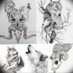 Фото эскизы волка тату маленькие 14.08.2019 №045 - sketches of a wolf tatt - tatufoto.com