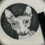 Фото эскиза татуировки сфинкса, выполненного в технике pointillism. Уникальный рисунок, состоящий из множества точек.