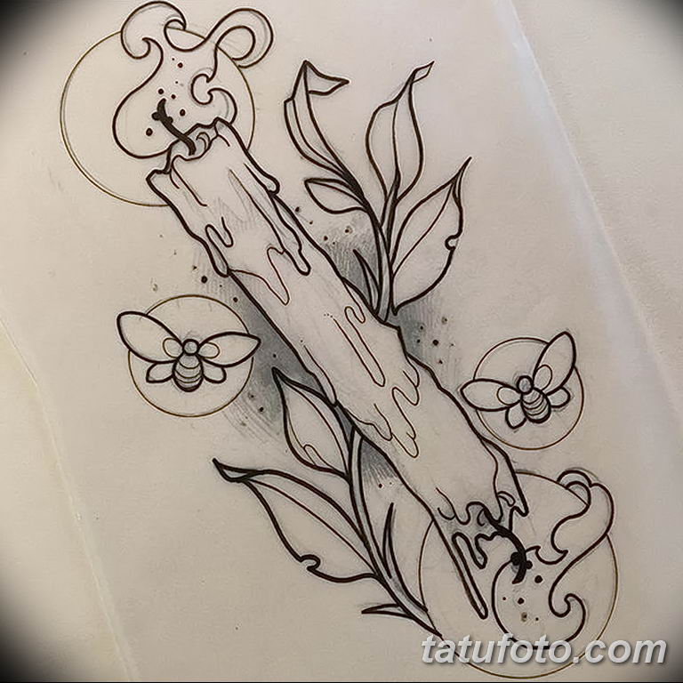 эскиз тату горящая свеча 12.08.2019 №001 - tattoo of a burning candle - tatufoto.com