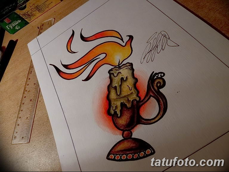 эскизы тату свеча вариант 12.08.2019 №008 - sketch tattoo candle - tatufoto.com