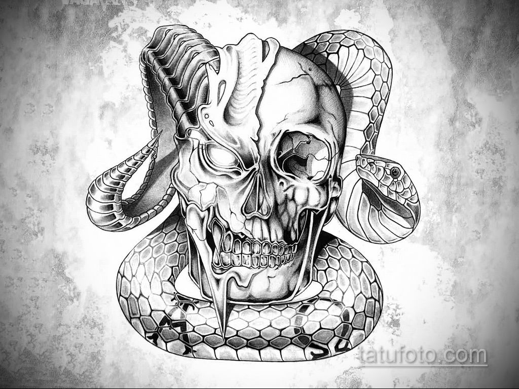 череп со змеей тату эскизы 17.09.2019 № 009 - skull with snake tattoo sketc...
