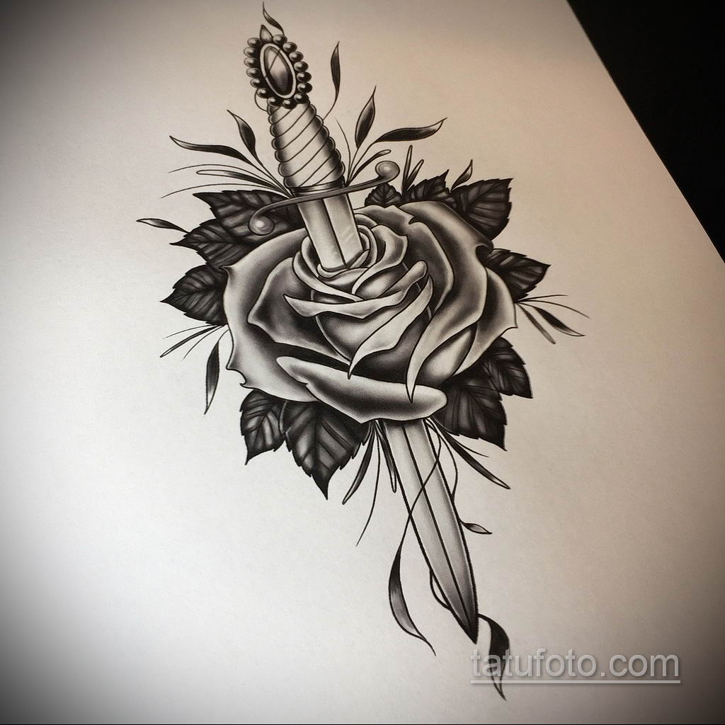 эскиз для тату роза с ножом 23.09.2019 №002 - sketch for tattoo rose with a  k - tatufoto.com - tatufoto.com
