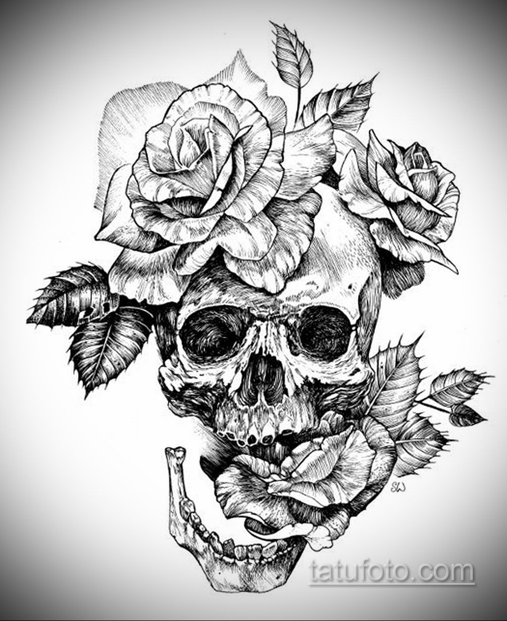 Eskiz Tatu Cherep S Rozami 17 09 2019 061 Sketch Tattoo Skull With Roses Tatufoto Com Tatufoto Com