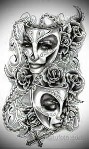 Пример эскиза театральная маска тату 09.09.2019 №017 - tattoo masks - tatufoto.com