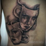 Фото две театральные маски тату 09.09.2019 №004 - tattoo theater masks - tatufoto.com